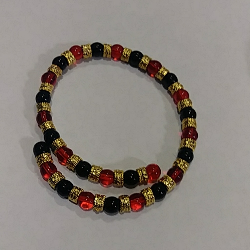 NWT WIRE GOLD RED AND BLUE BEADED BRACELET